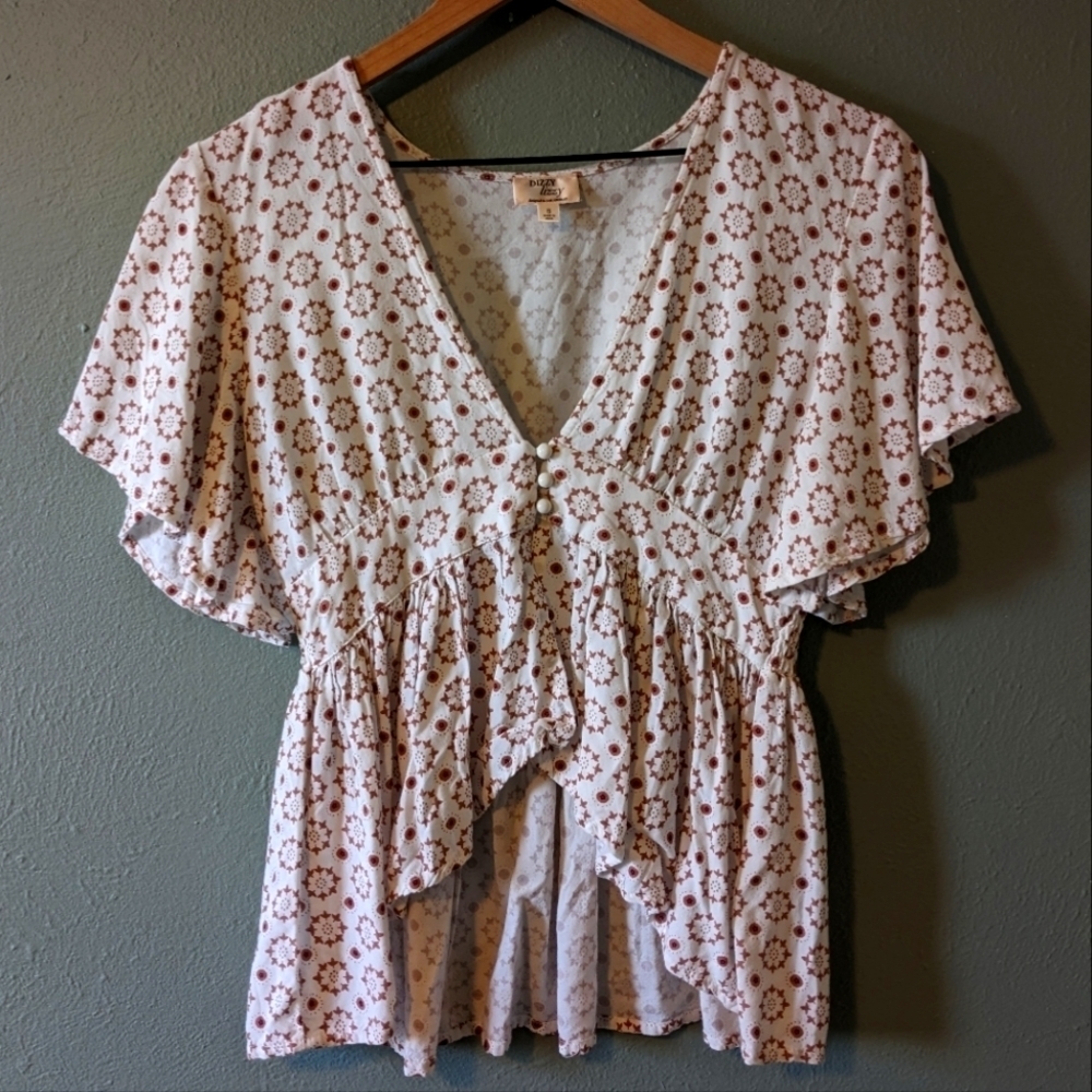 Dizzy Lizzy Boho Flowy Button Front Top Size S